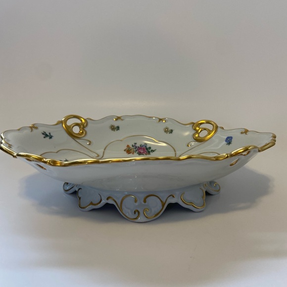 Vintage JLMeneau Graf Von Henneberg Floral & Gold Centerpiece Bowl 12" Long - Picture 14 of 16